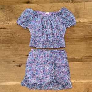 Beautees Floral Purple Two-Piece skirt Set youth size medium
